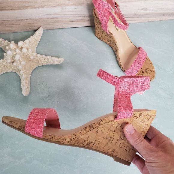 NEW Pink Tweed And Cork Wedges - Picture 3 of 6